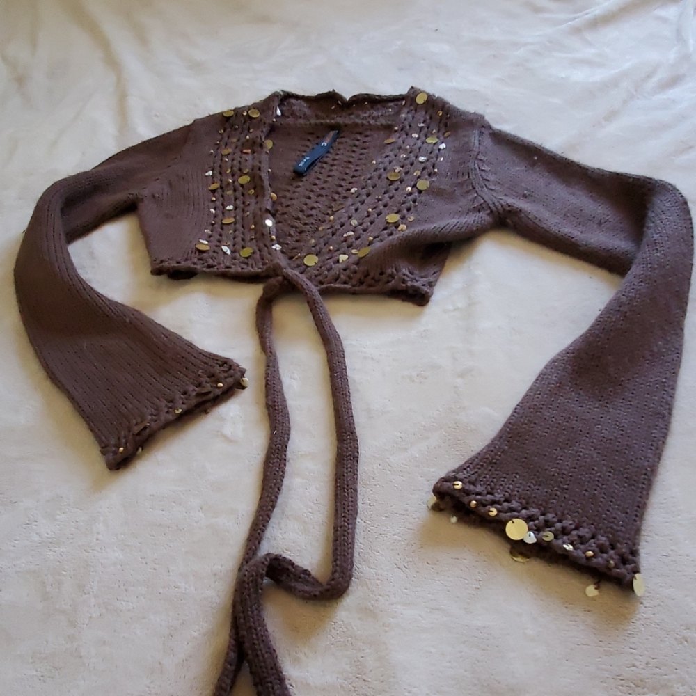 Boho shrug cardigan with shells and sequins